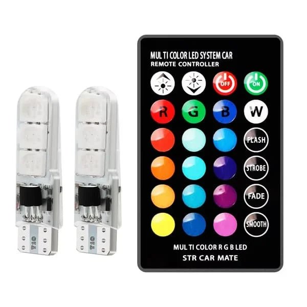 T10 W5W RGB LED Lampa 5050 6SMD 16 Färgskiftande Fjärrkontroll Bil Ljus för Registreringsskylt Kupol Karta Interiör Motorcykel Användning