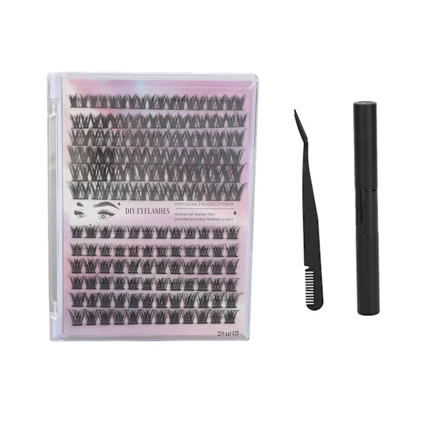 [LCS]126 Clusters DIY Lash Extensions Kit D Curl Fluffy Individual Lash Extensions Kit with 3ml Lash Bond Dual End Tweezers With Black Do