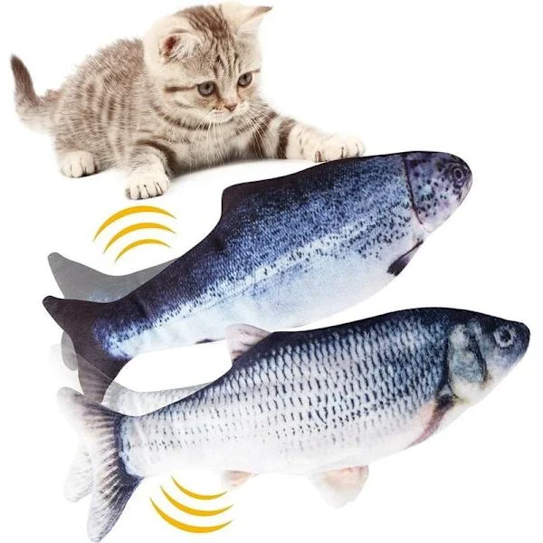 2 st katt leksak, realistisk simulering elektronisk fisk leksak, rörlig fisk katt leksak USB laddning kattunge lek