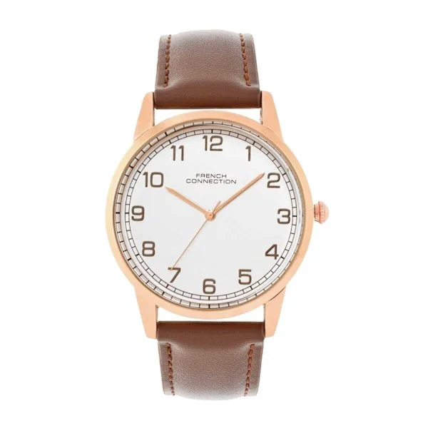 French Connection Herr Läder Analog Klocka En Storlek Vit
