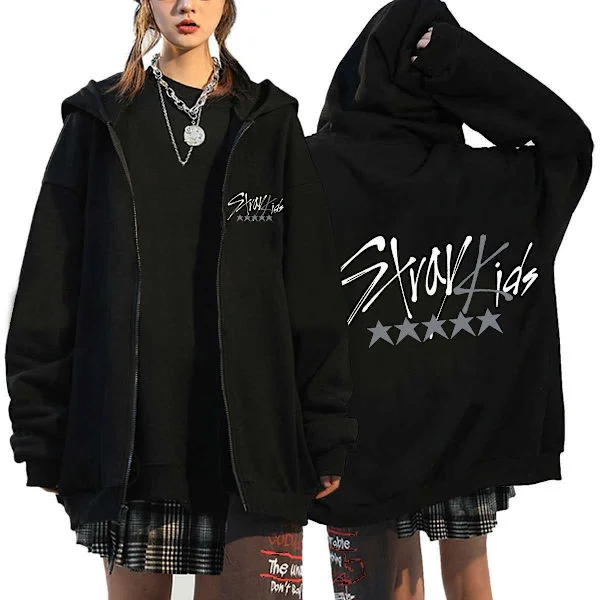 (AZC)Koreansk stjerne Stray Kids sangergruppe hettegenser herre hettegenser svart 3