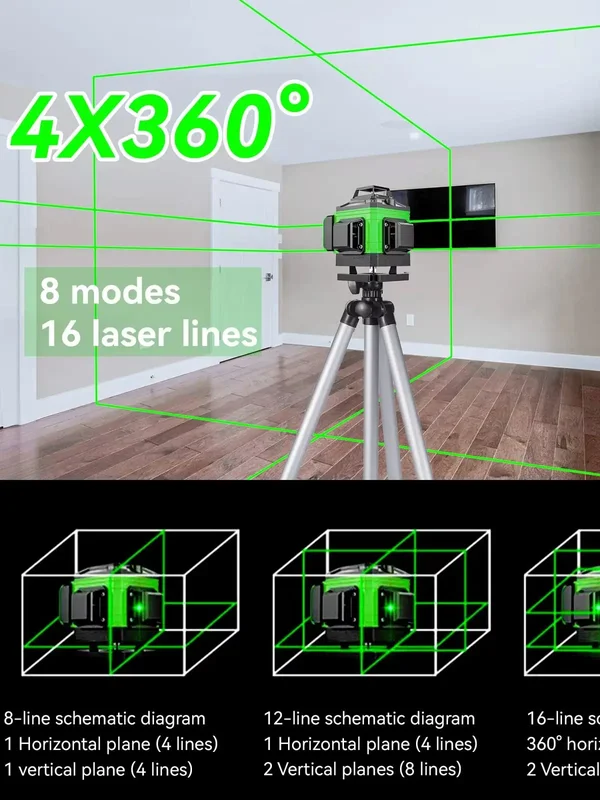 AliExpress - Niveau Laser 4D 16/12 lignes, ligne verte auto-nivelant 360, niveau Laser Super puissant horizontal et vertical, niveau laser à faisceau 