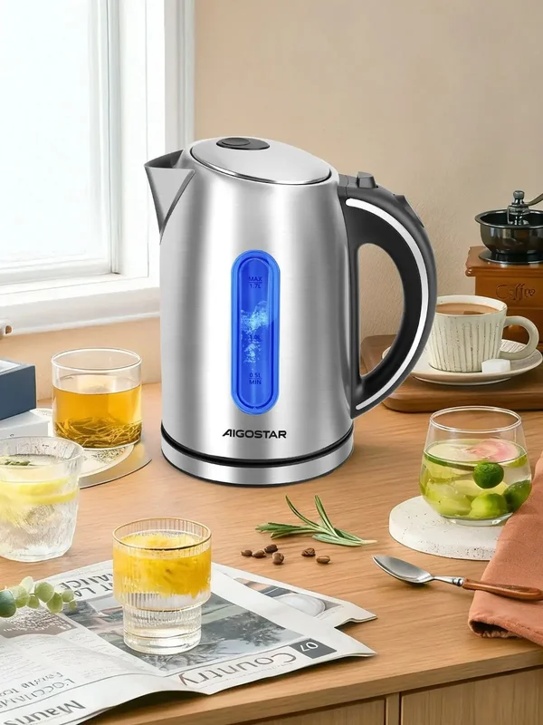 AliExpress - Aigostar Wasserkocher Edelstahl 1,7 liter, Elektrischer Wasserkocher mit Kalkfilter, LED Beleuchtung Wasserstandsanzeige, 2200 Watt, 