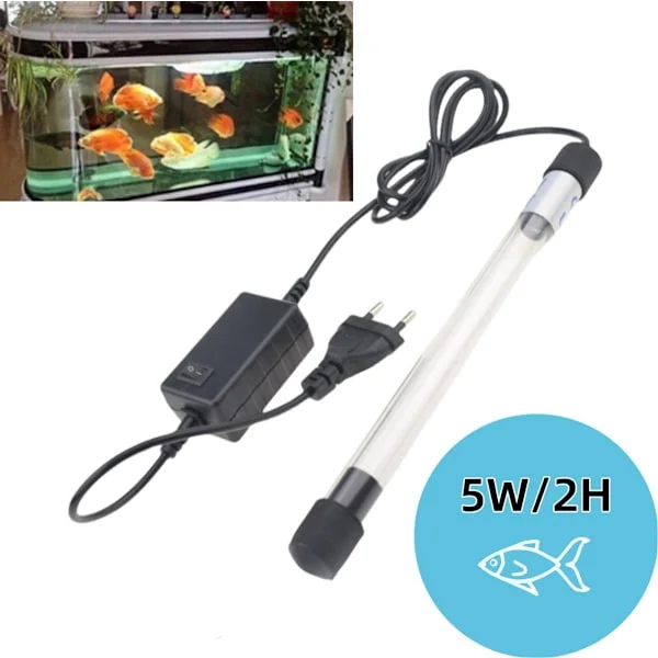 Akvarium UVC Steriliseringslampa 5W Plug-in UV Algmedel Vattenrenare För Akvarier Och Dammar Svart Klar Tub