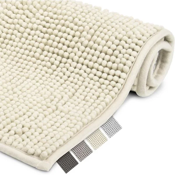 Imukykyinen ja liukumaton kylpyhuonematto 80x50 cm - Luonnonvärinen Chenillematto sopii lattialämmitykseen - Pehmeä kylpyhuonematto kylpyhuoneeseen, 