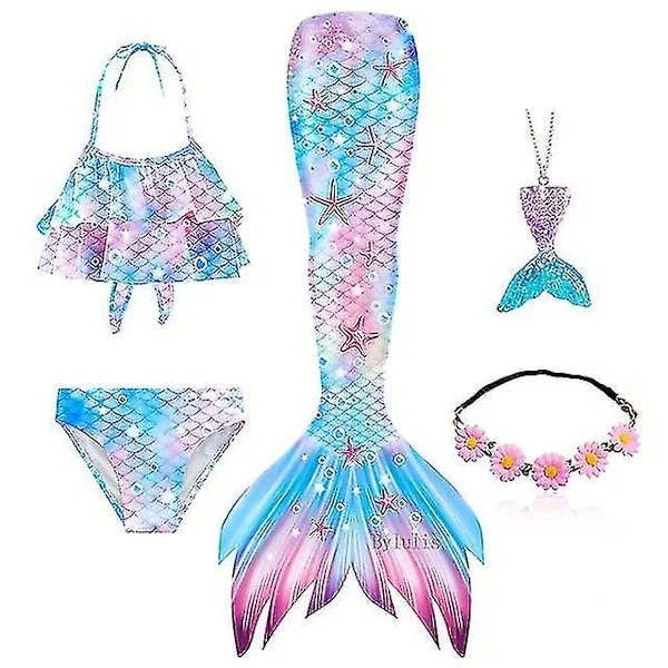 5 stk./sett Jenter Havfruehale Badedrakt Barn Havfrue Ariel Cosplay Kostyme Fantasy Strand Bikini Sett 4 Sett 4 Sett 4 Sett 4_xx