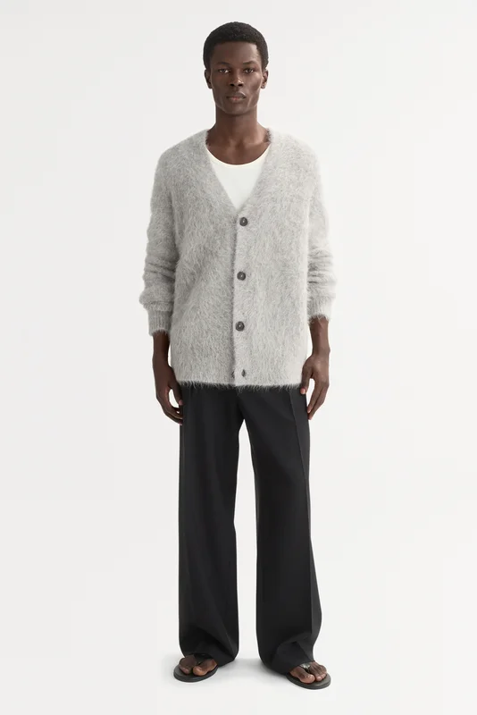 Soft Goat - Men's alpaca cardigan - Men cashmere sweater - S - Light Grey