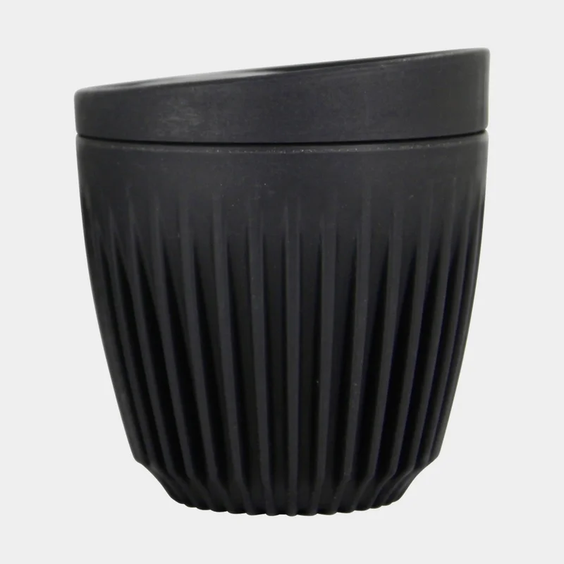 Travel mug / coffee cup with lid HuskeeCup & Lid 6oz Charcoal, recycled coffee husk, black, 17.5 cl / 175 ml