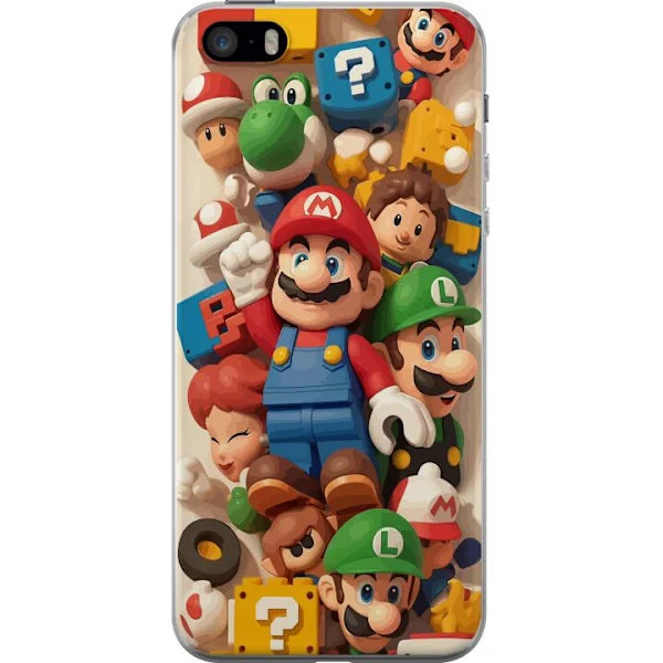 Yhteensopiva Puhelinkuori Apple iPhone SE (2016) Värikäs motiivi Mario, Luigi, Yoshi ja klassiset peliobjektit leikkisässä pelimaailmassa.