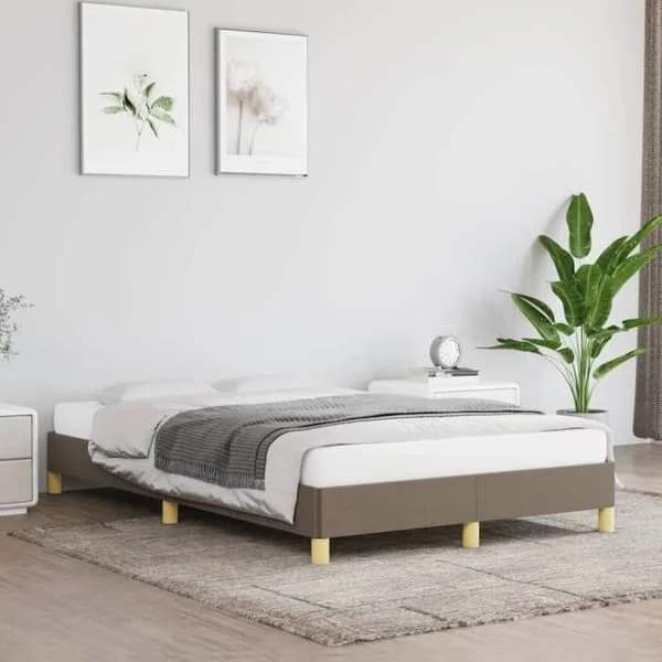 vidaXL Sängram, Polstret Säng med Ribbotten, Dubbel Säng med Ben, Vuxensäng för Sovrum, Modern, Taupe 379493