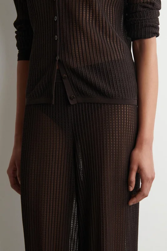 COS Women's Ribbed Open-Knit Trousers in Brown