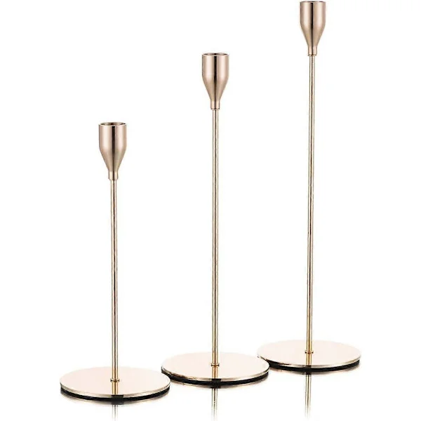 Gull Lysestake Lysestaker, Sett med 3 Lysestaker, Messing Gull Høye Lysestaker Sett, Vintage Moderne Dekorativt Midtstykke for