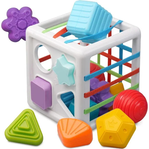 Montessori-leker for småbarn 1+ år gutt jente bursdag, babyleker med 10 stk sensoriske biter formsorterer.
