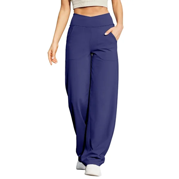 Dam vida ben dressbyxor stretch hög midja yogabyxor avslappnade byxor fickor