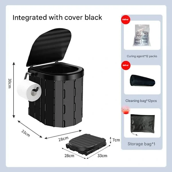 Portable Camping Toilet, Foldable Toilet with Lid, Waterproof Porta Potty, Car, RV, Tent Toilet, Bucket Toilet, Potty, Black