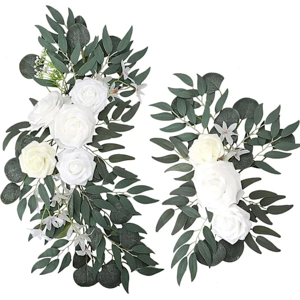 Ifeng 2-pak Kunstige Bryllupsbue Blomster Sæt, Silke Rose Blomster Swag Med Grønne Blade, Bryllups Velkomstskilt Falsk Blomster Guirlande Til 