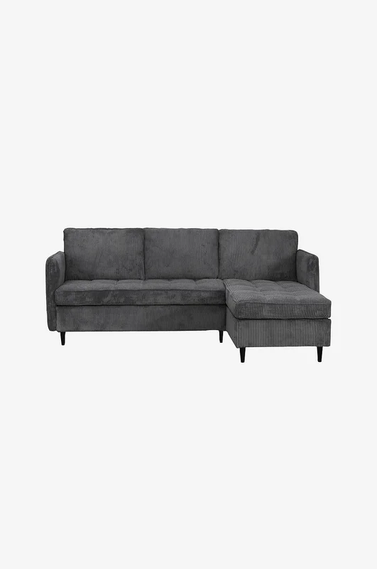 Loft24 - Lindhus 3-personers sofa med opbevaringsplads Vendbar chaiselong i fløjl - Grå - 3-pers sofaer - Fra Homeroom