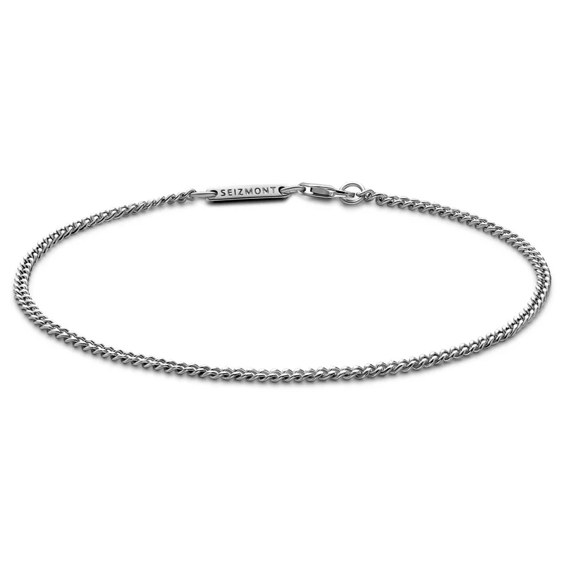 Argentia | 925s | 2mm Rhodium-Plated Sterling Silver Curb Chain Bracelet for Men - Steel bracelets