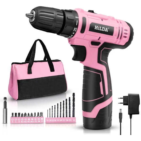 12V sladdlös borrskruvdragare, sladdlös skruvmejsel, förvaringsväska, 20 Nm, rosa borrskruvdragare för DIY