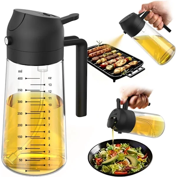 473 ml olivenolie sprayflaske - 2 i 1 olivenolie dispenserflaske til køkkentilbehør - køkkengadgets, til airfryer (sort)Mærke: TrendPlain