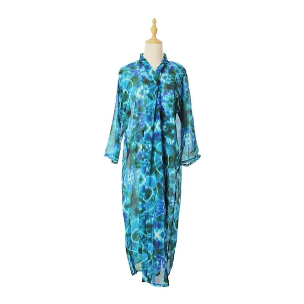 Boho Print Cardigan Strandovertræk – Lang Rayon Morgenkåbe til Kvinder med Taljebånd, Letvægts Badedragtsovertræk, Fuld længde Kaftan til Resort, 