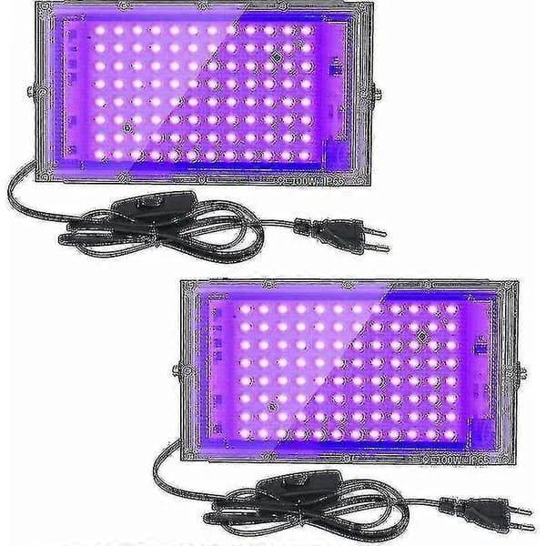 2 stk. 100W UV LED Floodlight Sort Lys IP65 Vandtæt, Ultraviolet LED Lampe, Effektbelysning Til Akvarium, Fest, Neonmaling, Fluorescerende Poster,-