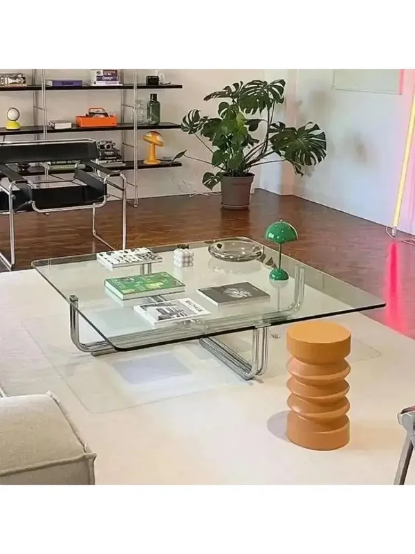 AliExpress - Table basse carrée transparente en verre, table basse en acier inoxydable
