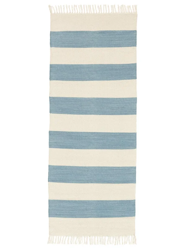 Striped Small Cotton Stripe Rug - Light Blue 80X200 Cotton, Scandinavian Style