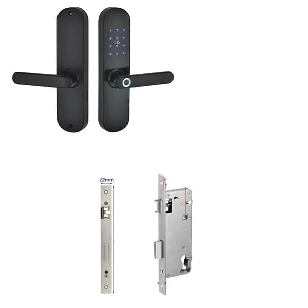 Elektroniskt dörrlås, Bluetooth och fingeravtrycksåtkomst, fjärrkontrollskompatibel, Svart 4585-a, Vänsteröppning-a