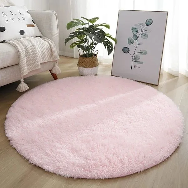 Pyöreä matto, moderni nukkamatto, makuuhuoneen matto, mukava pehmeä liukumaton nukkamatto, pörröinen matto, vaaleanpunainen, 60 cm/24 tuumaa