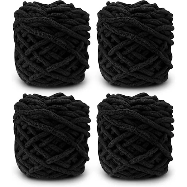Broderigarn 4 x 100g Flerfarvet Broderigarn til Hækling, Blødt Tykt Garn, Sort