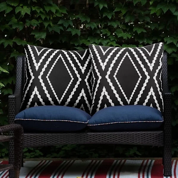 Ulkotilojen vedenpitävät boho-tyynynpäälliset, geometriset tyynynpäälliset terassille ja puutarhaan, 2 kpl, 18 x 18 tuumaa, 18x18 musta