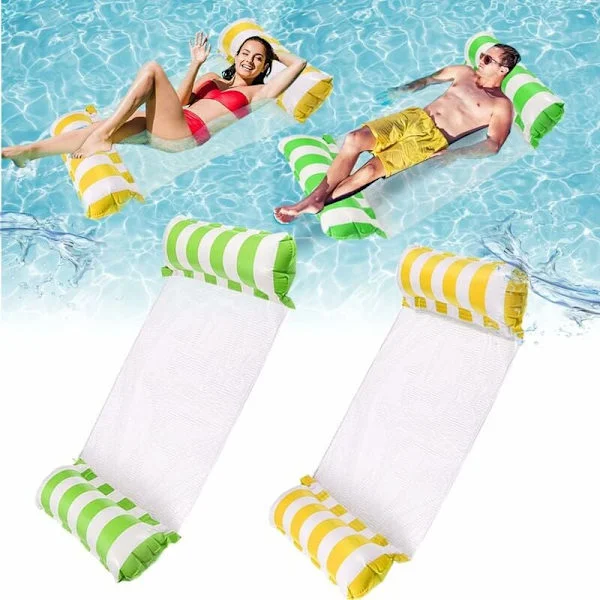 Inflatable Pool Hammock - 4-in-1 Float (Saddle, Chair, Hammock, Drifter) for Adults and Kids, Green and Yellow
