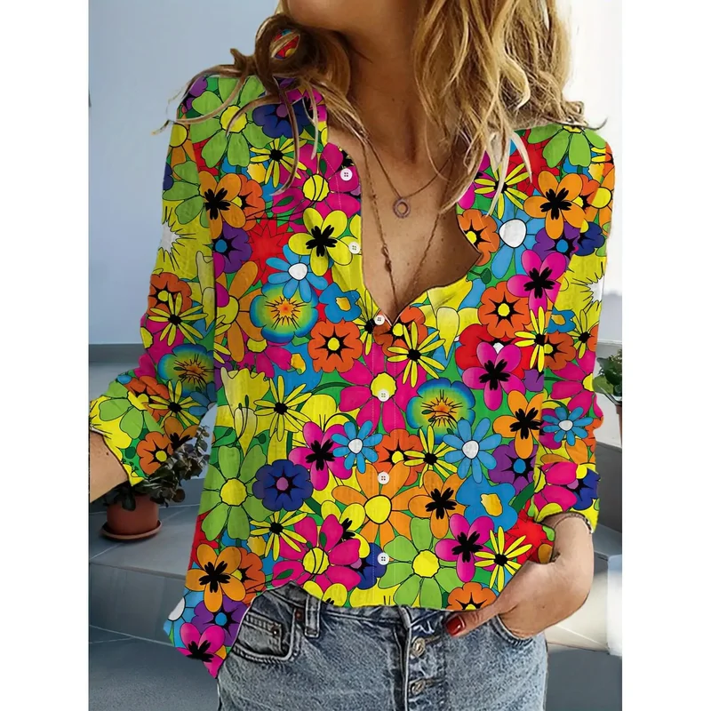 AliExpress - Femmes décontracté fleur imprimé Blouse revers cou Blouse femmes à manches longues chemises femmes vêtements vêtements décontractés 