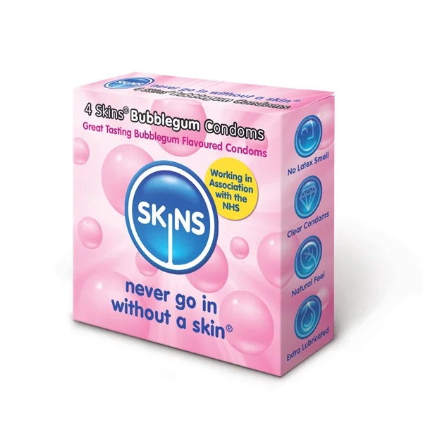 Bubbelgum Kondomi - 4 kpl - Vuxen.fi - Liukuvoiteet - Skins