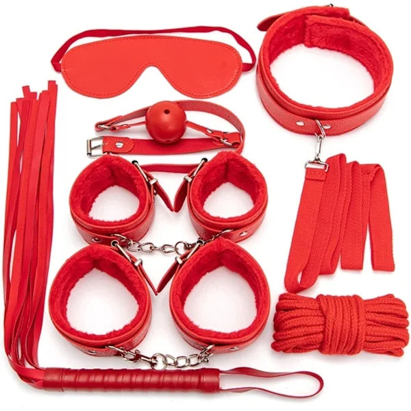 stk/sæt læder bondage kit voksne sexlegetøj håndjern/piske/kugle gag/reb/halsbånd BDSM