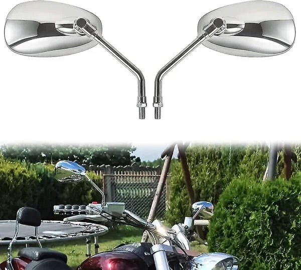 Moottoripyörän peili, universaali kromattu moottoripyörän peili Hondalle, Suzukille, Aprilialle ja Cruiser-skootterille 2 kpl - hopea