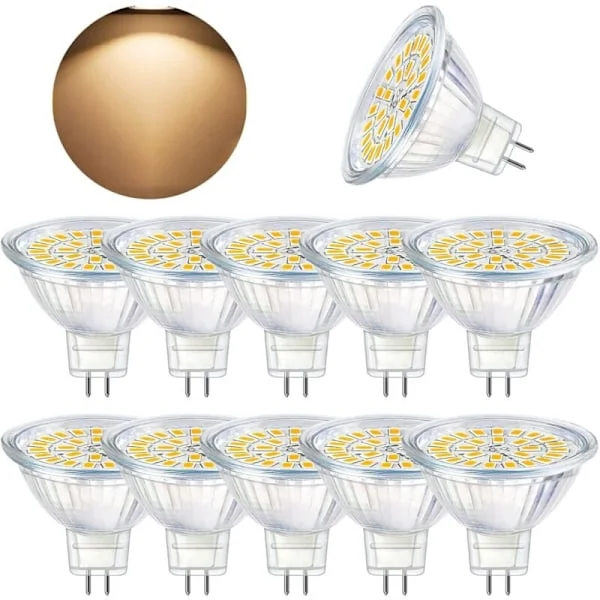 GU5.3 LED Pære, MR16 LED 12V 3W Tilsvarende 30W Halogenlampe Varmhvit 3000K, Ikke-dimbar LED Spotpærer, 10-pakning [Energiklasse F]