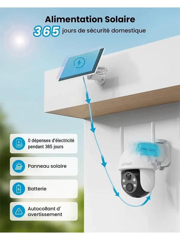 AliExpress - ieGeek 2K 3 MP 360 ° PTZ HD Outdoor Solar Surveillance Camera, Outdoor Batterij met PIR Bewegingssensor, Kleur Nachtzicht
