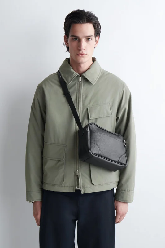 COS Men's Classic Crossbody Bag Leather in Black