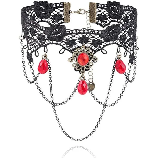 Svart Spets Choker Kvinnor Gotisk Kristall Choker Vintage Steampunk Spets Choker Halloween Kostymfest Smycken