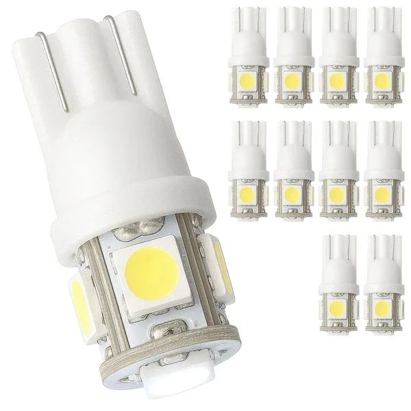 10-pack T10 W5W LED-lampor SMD5050 Starkt vitt 12V för bilens innerbelysning, parkeringsljus och lampor