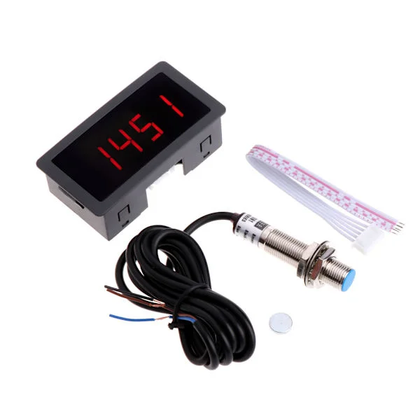 4 Digital LED Varvräknare RPM Hastighetsmätare+Induktiv Givare 12V 9999RPM för Svarv/Gräsklippare/CNC/Fjäder Hög Precision