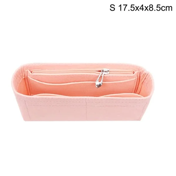 Multi-Pocket Dam Insatsväska Handväska i Filt Tyg Rosa Rosa