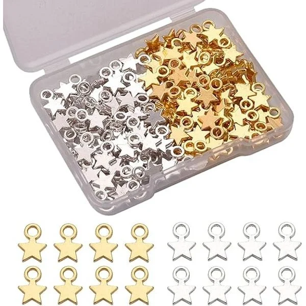 160 stk. stjernevedhæng Mini stjernevedhæng Pentagram vedhæng Perler til piger DIY smykkefremstilling øreringe armbånd håndværk guld og sølv