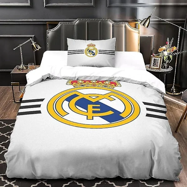 Real Madrid Ultra Pehmeä Pussilakanasetti Parisänky Kuuluisa Jalkapallojoukkue Painettu Mikrokuitu Pussilakanasetti Vetoketjulla 135*200 CM