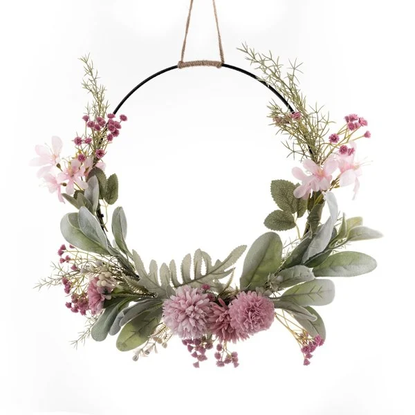 Dörrkrans, dekoration, konstgjorda blommor, krans, välkomstkrans, dörrkrans, vårdekoration, väggkrans, metall, dekoration