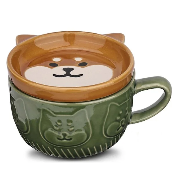 Julklapp Födelsedagspresent, Söt Kawaii Katt Kaffekopp med Lock Kvinnor Present, Kaffe Keramisk Tekopp Desserttallrik Set