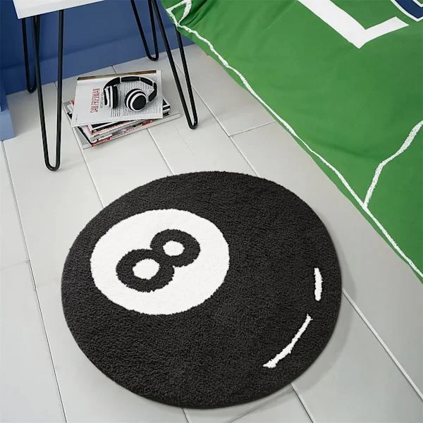 Svart 8-ball rund baderomsmatte badematte 2 fot sklisikker vaskbar søt unik kul svart og hvit rund baderomsmatte myk og absorberende