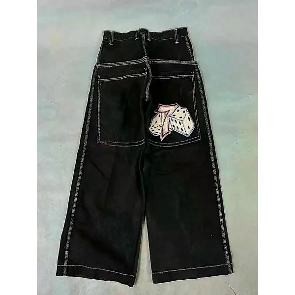 Retro Gotiske Højtaljede Jeans til Mænd og Kvinder Y2k Baggy Sorte Harajuku Hip Hop Mønstrede Broderede Blå Denim Bukser Vide Jeans L L